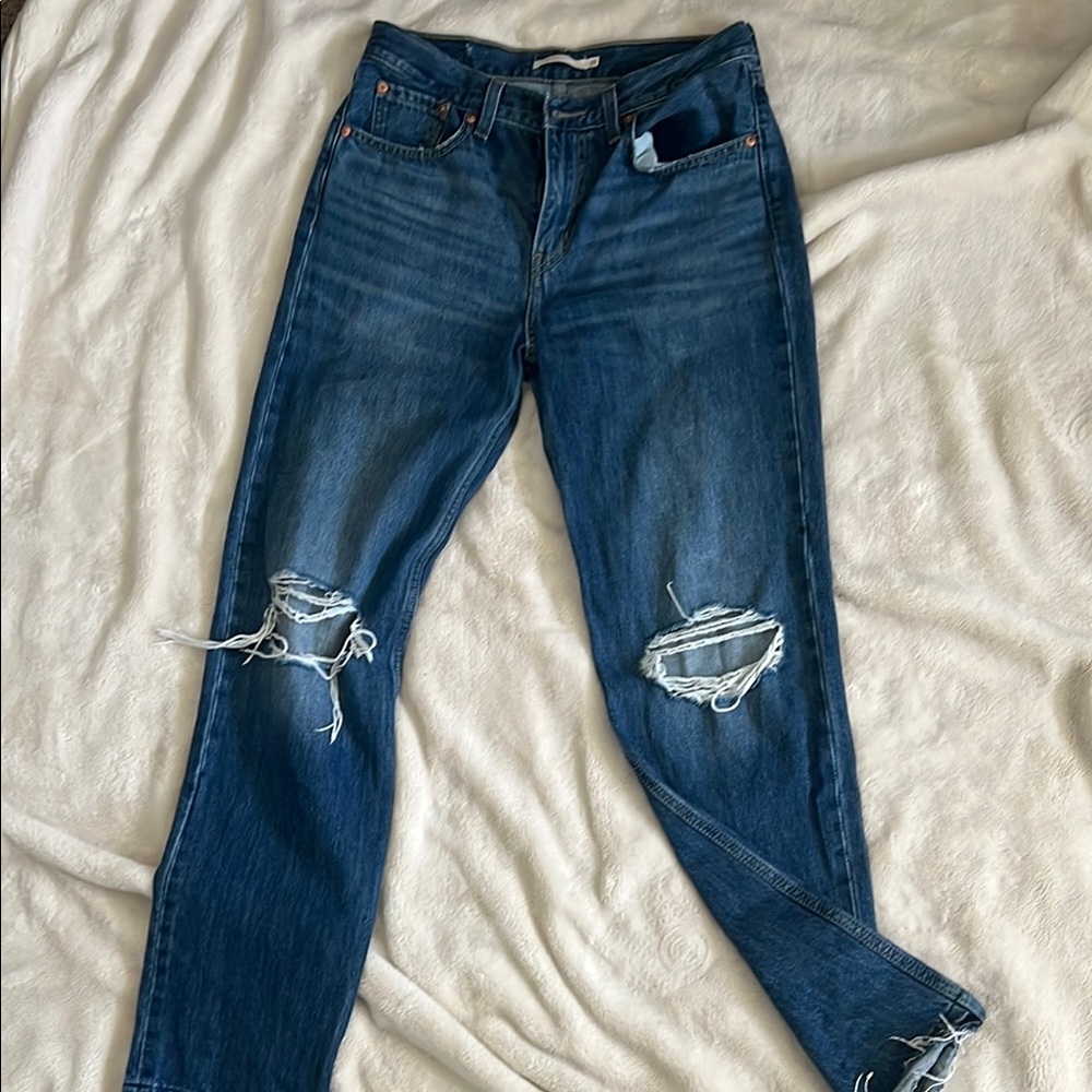 Levi's Blue Straight Leg Jeans with Knee Rips